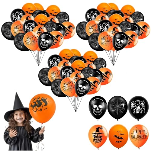 72-teiliges Halloween-Ballon-Set, 1 cm – Totenkopf, Spinnennetz, Skelett, schwarze und orangefarbene Luftballons für Halloween-Familienparty-Dekorationen, Horror-Partyzubehör von HOVUK