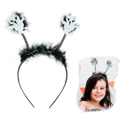 Fellkopf-Boppers mit zwei weißen Halloween-Geistern | Kopfbedeckung für Mädchen Kostüm Zubehör | Haarband Damen Kinder für Fasching Horror Partys von HOVUK