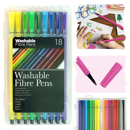 HOVUK 18x Filzstifte zum Malen für Kinder, waschbare Faserstifte, Filzstifte für Kinder, farbige Marker-Packung, Premium-Malstifte für Kinder-Malbuch, Größe 17,5 cm von HOVUK