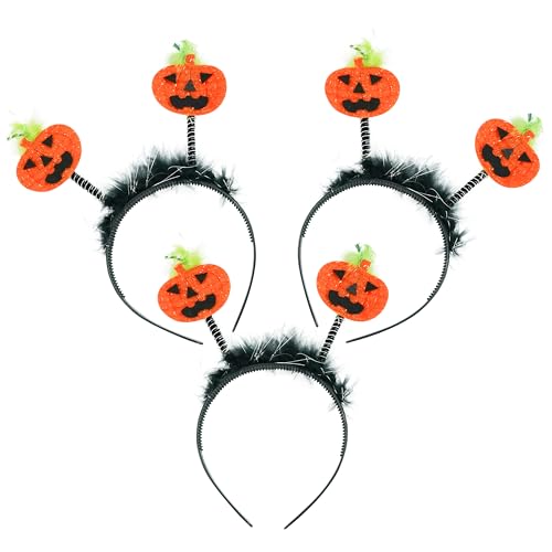 HOVUK 3 x Halloween-Kürbis-Kopf-Bopper, beleuchtet, Kopf-Haarband, Halloween-Dekoration, Kopfschmuck, Mädchen-Kostüm für Halloween-Partygeschenke von HOVUK
