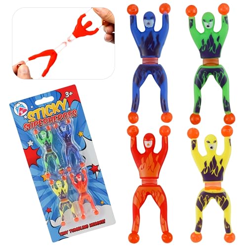 HOVUK 4 x klebrige Superhelden, Actionfiguren für fantasievollen Wandkrabbelspaß, Fensterwanderer für Kinder ab 3 Jahren, winzige Tumbling Superhelden-Spielzeug, Größe 9,5 cm von HOVUK