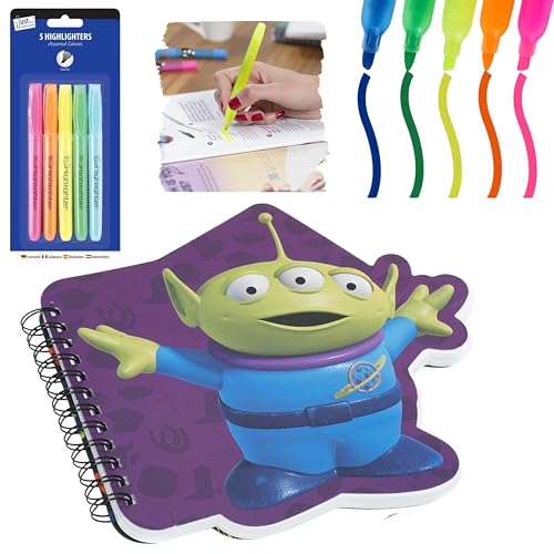 HOVUK Toy Story inspiriertes 2D-Form-Notizbuch mit Draht und mehrfarbigen, einziehbaren Kugelschreibern (6 x Schreibwaren-Set) von HOVUK