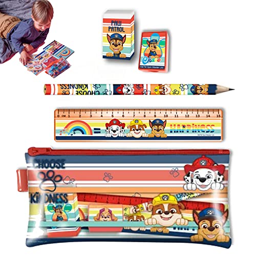 Paw Patrol Schreibwaren-Geschenk-Set – Federmäppchen, Radiergummi, Bleistiftspitzer, Lineal, Kindergarten Schulbedarf für Kinder Jungen ab 3 Jahren, 5 Stück Paw Patrol Schreibwaren-Geschenk-Set – Federmäppchen, Radiergummi, Bleistiftspitzer, Lineal, Kindergarten Schulbedarf für Kinder Jungen ab 3 Jahren, 5 Stück von HOVUK