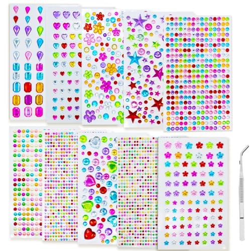 3500 Stück Glitzersteine Selbstklebend, Verschiedene Formen Strasssteine Selbstklebend für DIY, Glitzersteine Gesicht zum Basteln, Glitzer Steine mit Einer Pinzette für die Modellierung 3500 Stück Glitzersteine Selbstklebend, Verschiedene Formen Strasssteine Selbstklebend für DIY, Glitzersteine Gesicht zum Basteln, Glitzer Steine mit Einer Pinzette für die Modellierung von HOWAB