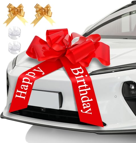 Geschenkschleife Groß, 58cm/23in Große Schleife, Wiederverwendbar Große Rote Schleife für Auto Bedruckt mit Happy Birthday, Rote Schleife Groß mit Saugnapf und Anleitung, für Geburtstag Deko Geschenkschleife Groß, 58cm/23in Große Schleife, Wiederverwendbar Große Rote Schleife für Auto Bedruckt mit Happy Birthday, Rote Schleife Groß mit Saugnapf und Anleitung, für Geburtstag Deko von HOWAB