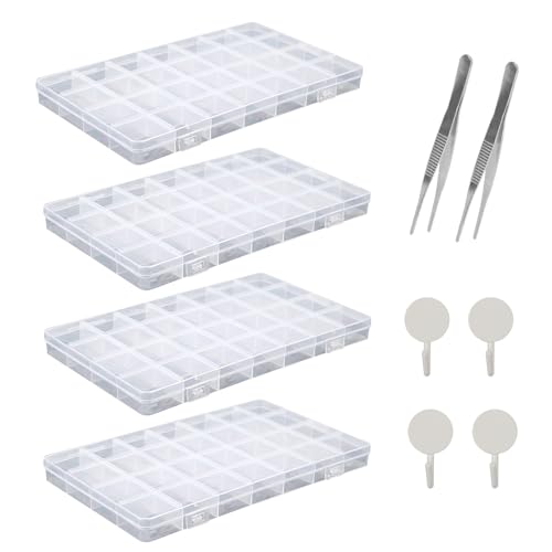 HOWAB 4 Stück 28 Fächer Sortierbox mit Deckel Klein, Sortierboxen für Kleinteile Organizer, Sortierkasten für Snackles, Perlen Aufbewahrungsbox Klein, Box mit Fächern mit Pinzette und Klebehaken HOWAB 4 Stück 28 Fächer Sortierbox mit Deckel Klein, Sortierboxen für Kleinteile Organizer, Sortierkasten für Snackles, Perlen Aufbewahrungsbox Klein, Box mit Fächern mit Pinzette und Klebehaken von HOWAB