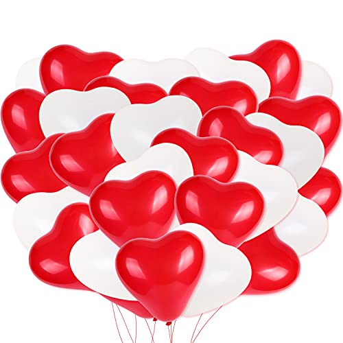 HOWAF 100 Stück Herzluftballons Rot Weiß Je 50 Luftballons, XL Größe 30cm, Helium Luftballon Herz Hochzeit Geburtstag Brautdusche Valentinstag Deko Herzluftballons von HOWAF