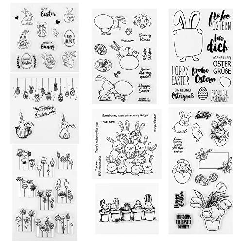 HOWAF 108pcs Ostern Klare Stempel, Frohe Ostern Silikon Stempel mit Ostereiern Hase Küken Huhn Blume Wörter Stempel für Kinder Karte Machen Ostern DIY Scrapbooking Ostern Basteln Lieferungen von HOWAF