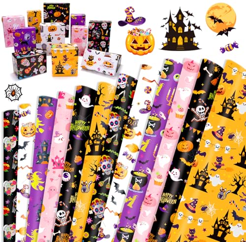 HOWAF 12 Halloween Geschenkpapier, Spinne, Fledermaus, Kürbis Geschenkpapier für Dia De Los Muertos, Halloween Geschenke Verpackung Dekoration, Mehrfarbig HOWAF 12 Halloween Geschenkpapier, Spinne, Fledermaus, Kürbis Geschenkpapier für Dia De Los Muertos, Halloween Geschenke Verpackung Dekoration, Mehrfarbig von HOWAF
