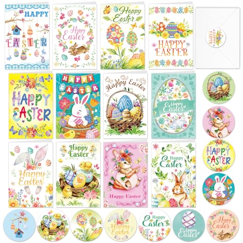 HOWAF 12 Osterkarten mit Umschlag Aufkleber, Happy Easter Karte Ostern Osterkarte, Frohe Ostern Grußkarten, Postkarten Ostern Klappkarten für Oster Geschenke, Ostern Geschenke Kinder Erwachsene HOWAF 12 Osterkarten mit Umschlag Aufkleber, Happy Easter Karte Ostern Osterkarte, Frohe Ostern Grußkarten, Postkarten Ostern Klappkarten für Oster Geschenke, Ostern Geschenke Kinder Erwachsene von HOWAF