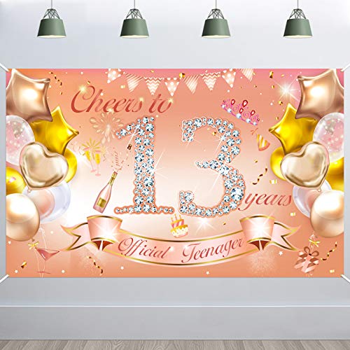 HOWAF 13. Geburtstag Banner für Mädchen 13. Geburtstag Dekoration Rose Gold, Stoff Plakat für Teenager 13. Geburtstag Hintergrund Deko Photo Booth für 13. Geburtstag Garten Tisch Mauer Deko von HOWAF