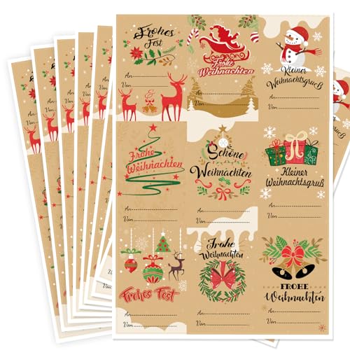 HOWAF 144 Stück Aufkleber Weihnachten Geschenkaufkleber Weihnachtsaufkleber Selbstklebend zum Beschreiben, 9 Sticker Weihnachtliche Motive Geschenketiketten Weihnachtsetiketten Namensaufkleber von HOWAF