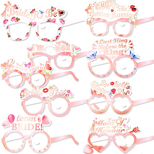 HOWAF 16 STK JGA Deko Accessoires, Roségold Bride to Be Brille Team Bride Brille JGA Foto Booth für Braut Team Braut Junggesellinnenabschied Brille für Frauen Hochzeitsfeier Bachelorette Party Deko von HOWAF