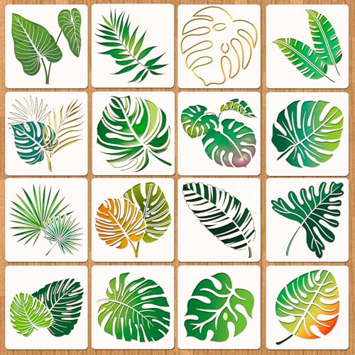 HOWAF 16 x tropische Blätter-Schablonen Hawaii-Blätter, Zeichenschablonen für tropische Party, Malerei, Wanddekoration, Palmblätter, Malschablone für Sommer, Kunst, Handwerk, Holz, Zuhause HOWAF 16 x tropische Blätter-Schablonen Hawaii-Blätter, Zeichenschablonen für tropische Party, Malerei, Wanddekoration, Palmblätter, Malschablone für Sommer, Kunst, Handwerk, Holz, Zuhause von HOWAF