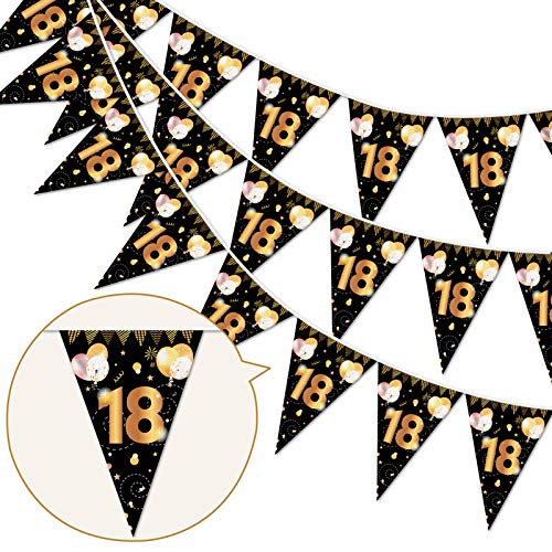 HOWAF 18. Geburtstag Banner Girlande 18" Wimpel Girlande Bunting zum Aufhängen Wimpelkette für mädchen Junge 18. Geburtstag Party Dekoration Geburtstags Deko Schwarz Gold von HOWAF