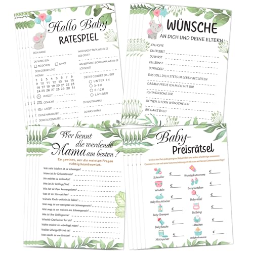 HOWAF 20 Stück Babyparty Spiele Set, 4 Witzige Babyshowerparty Spiele (je 10 Stück), Babyparty Karten zum Ausfüllen für Babyshower Geschenk, Gender Reveal Feier von HOWAF