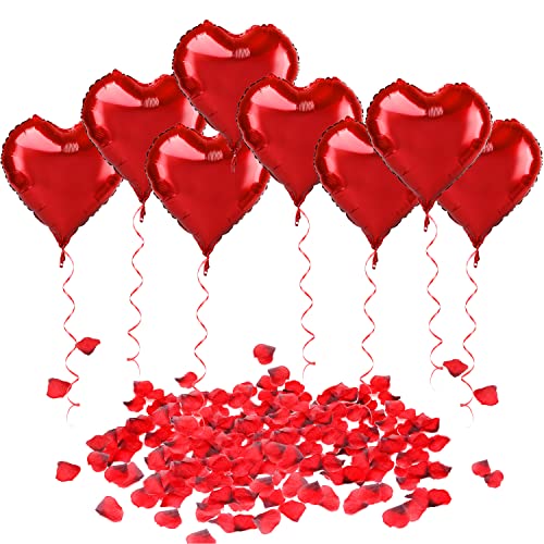 HOWAF 20pcs 18 Zoll Romantisch Deko Rot Herz Luftballons Helium Herzballons Folienballons mit Band, 1000pcs Rot Rosenblätter Rosenblüten für Hochzeit Party Dekoration HOWAF 20pcs 18 Zoll Romantisch Deko Rot Herz Luftballons Helium Herzballons Folienballons mit Band, 1000pcs Rot Rosenblätter Rosenblüten für Hochzeit Party Dekoration von HOWAF