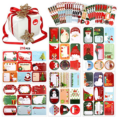 HOWAF 216 Stück Weihnachtsaufkleber zum Beschriften Weihnachtssticker Selbstklebend Geschenkaufkleber Weihnachten Namensaufkleber Weihnachtsetiketten für Weihnachtsdeko Geschenkverpackungen von HOWAF