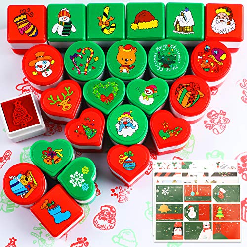 HOWAF 24 Selbstfärbend Stempel Weihnachten mit 72 Selbstklebend Geschenkaufkleber, Weihnachts Stempel Sticker Set für Kinder Basteln Geschenk Etiketten Karten Umschlag Weihnachts Mitgebsel von HOWAF