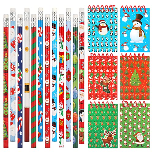 HOWAF 24 Stücke klein Weihnachts notizblock und Weihnachten Bleistift mit Radiergummi für Kinder Weihnachts Geschenk Mitgebsel Kindergeburtstag gastgeschenke mädchen Jungen Give aways von HOWAF