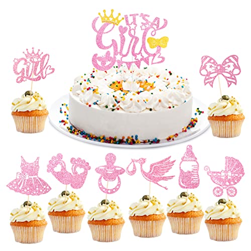 HOWAF 25 Babyparty Deko Mädchen Tortendeko Babyparty Its A Girl Cake Topper Baby Cupcake Toppers Babyparty Tortendeko Baby Shower Cupcake Kuchen Deko für Gender Reveal Party Deko Baby Party Dekoration von HOWAF