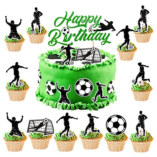 HOWAF 25 Stk Fussball Tortendeko Fussball Cake Topper Fußball Cupcake Topper Happy Birthday Cake Topper Fussball Kuchen Deko für Fussball Deko Geburtstag Kinder Junge Mädchen Fussball Sport Party Deko von HOWAF