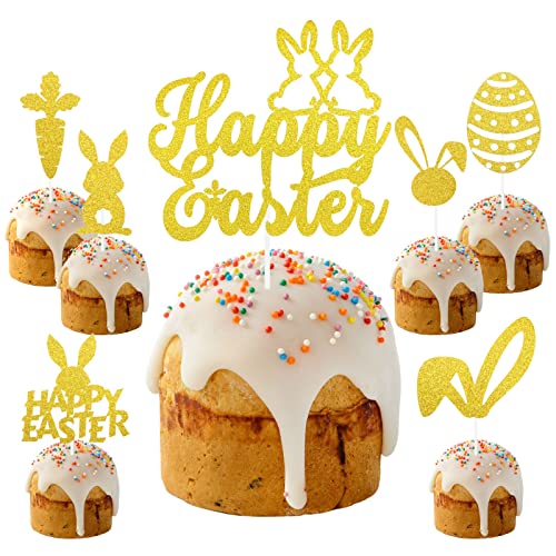 HOWAF 25 Tortendeko Ostern Cupcake Topper Kuchendeko Ostern Cake Topper Tortendeko Osterhase Ostereier Möhren Cupcake Deko Ostern Tortentopper Kuchen Deko Muffin Deko für Deko Ostern Kuchen Dekoration von HOWAF