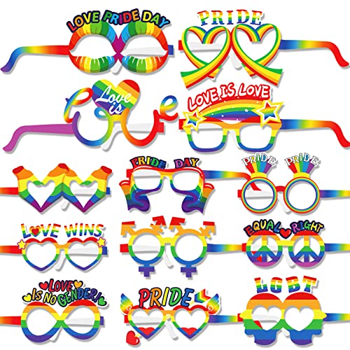 HOWAF 26 Stück LGBT Gay Pride Partybrillen, Lustige Regenbogen LGBTQ Flagge Herz Schwule Papier Brille Gay Pride Foto Requisiten für Männer Frauen Gay Pride Paraden Feiern deko LGBTQ Accessories von HOWAF