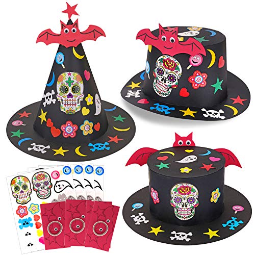 HOWAF 3 Pack Schwarze Halloween Hüte für Kinder Erwachsene DIY Partyhüte Basteln Aktivitäten Zubehör Halloween Kostüme Verkleiden Liefert, Zuckerschädel Hüte Zylinderhut von HOWAF
