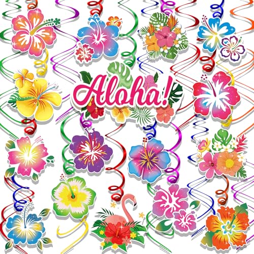 HOWAF 30pcs Hibiskus Blume hängende wirbelt hawaiianische tropische Luau Partei Dekoration Folie Wirbel Flamingo Floral Swirl Streamer für Aloha Themed Party Supplies Tiki Beach Party Deckendekoration HOWAF 30pcs Hibiskus Blume hängende wirbelt hawaiianische tropische Luau Partei Dekoration Folie Wirbel Flamingo Floral Swirl Streamer für Aloha Themed Party Supplies Tiki Beach Party Deckendekoration von HOWAF