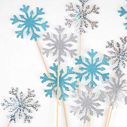 HOWAF 30pcs Schneeflocken Frozen Tortendeko Cupcake Topper Weihnachten Schneeflocken Frozen Pop Figuren Deko für Torten Fondant Muffins Zucker, Weihnachten Tortendeko für Kindergeburtstag Hochzeit von HOWAF