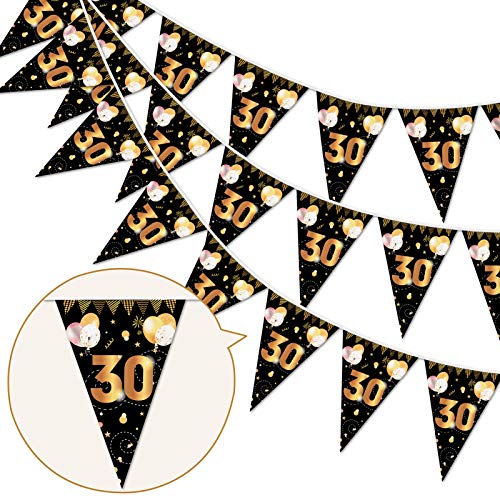 HOWAF 30. Geburtstag Banner Girlande 30" Wimpel Girlande Bunting zum Aufhängen Wimpelkette für Frau Mann 30. Geburtstag Party Dekoration Geburtstags Deko Schwarz Gold von HOWAF