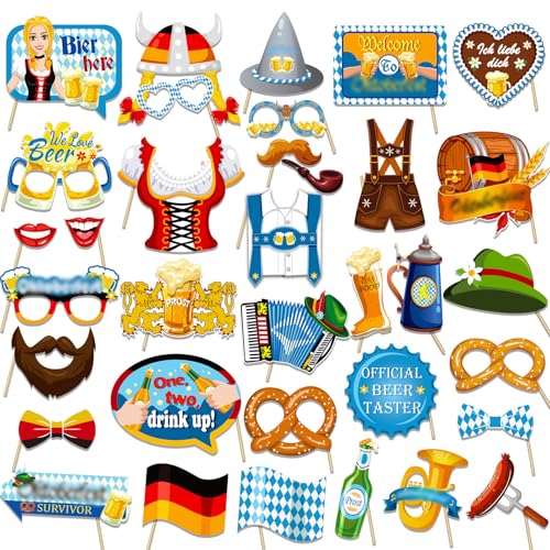 HOWAF 35 Oktoberfest Foto Requisiten Oktoberfest Deko, Oktoberfest Photo Booth Props Bayrisch Fotobox Accessoires lebkuchenherzen Bayern Hut Oktoberfest Partybrille Bayrisch Oktoberfest Party Deko von HOWAF