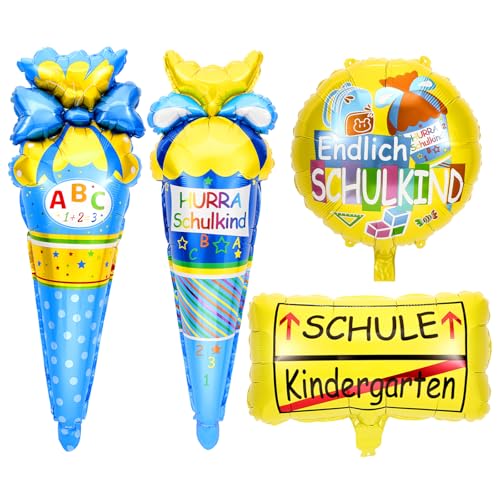 HOWAF 4 Luftballons Einschulung Deko Junge, Zuckertüte Folienballon Einschulung Luftballons, Endlich Schulkind Luftballon, Helium Ballon Einschulung Junge für Schuleinführung Deko, Schulanfang Deko HOWAF 4 Luftballons Einschulung Deko Junge, Zuckertüte Folienballon Einschulung Luftballons, Endlich Schulkind Luftballon, Helium Ballon Einschulung Junge für Schuleinführung Deko, Schulanfang Deko von HOWAF