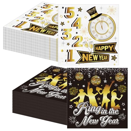 HOWAF 40 Servietten Silvester, Happy New Year Servietten Silvester Servietten 2025, Neujahr Papierservietten Tissue Silvester Tischdeko für Neujahr Deko, Silvester Deko 2025, 33x33 cm, Schwarzgold HOWAF 40 Servietten Silvester, Happy New Year Servietten Silvester Servietten 2025, Neujahr Papierservietten Tissue Silvester Tischdeko für Neujahr Deko, Silvester Deko 2025, 33x33 cm, Schwarzgold von HOWAF