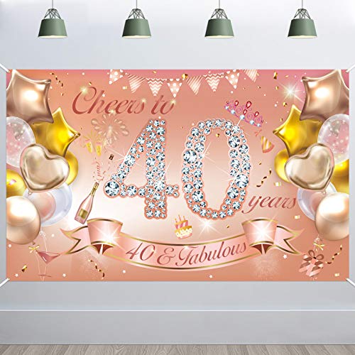 HOWAF 40. Geburtstag Banner für Frau 40. Geburtstag Dekoration Rose Gold, Stoff Plakat für 40. Geburtstag Hintergrund Deko Photo Booth für 40. Geburtstag Garten Tisch Mauer Deko von HOWAF