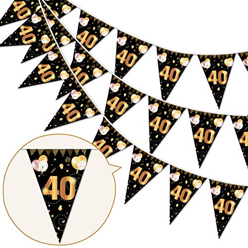 HOWAF 40. Geburtstag Banner Girlande 40" Wimpel Girlande Bunting zum Aufhängen Wimpelkette für Frau Mann 40. Geburtstag Party Dekoration Geburtstags Deko Schwarz Gold von HOWAF
