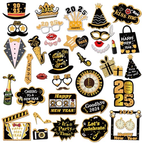 HOWAF 41 Stücke 2025 Silvester Foto Requisiten Schwarz Gold Neujahr Photo Booth Props Hut Brille Fotobox Accessoires für Erwachsene Kinder Silvester Party Zubehör Silvester Deko 2025 Dekoration HOWAF 41 Stücke 2025 Silvester Foto Requisiten Schwarz Gold Neujahr Photo Booth Props Hut Brille Fotobox Accessoires für Erwachsene Kinder Silvester Party Zubehör Silvester Deko 2025 Dekoration von HOWAF