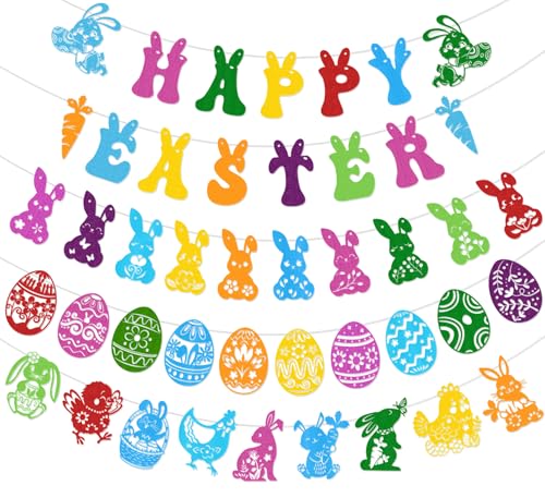 HOWAF 44pcs Ostergirlande Osterdeko, Filz Frohe Ostern Banner Hasen Girlande Kaninchen Ostereier Girlande, Ostern Girlande Hängedeko für Osterhasen Deko, Ostereier Deko, Frühlingdeko, Ostern Deko HOWAF 44pcs Ostergirlande Osterdeko, Filz Frohe Ostern Banner Hasen Girlande Kaninchen Ostereier Girlande, Ostern Girlande Hängedeko für Osterhasen Deko, Ostereier Deko, Frühlingdeko, Ostern Deko von HOWAF