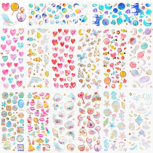 HOWAF 500+ 3D Aufkleber für Kinder Mädchen Basteln DIY Scrapbooking, Epoxid Geschwollen Glitzer Stickers für Papeterie Wasserflasche, Regenbogen Einhorn Herz Planet Star Prinzessin Sterne Tier Sticker HOWAF 500+ 3D Aufkleber für Kinder Mädchen Basteln DIY Scrapbooking, Epoxid Geschwollen Glitzer Stickers für Papeterie Wasserflasche, Regenbogen Einhorn Herz Planet Star Prinzessin Sterne Tier Sticker von HOWAF