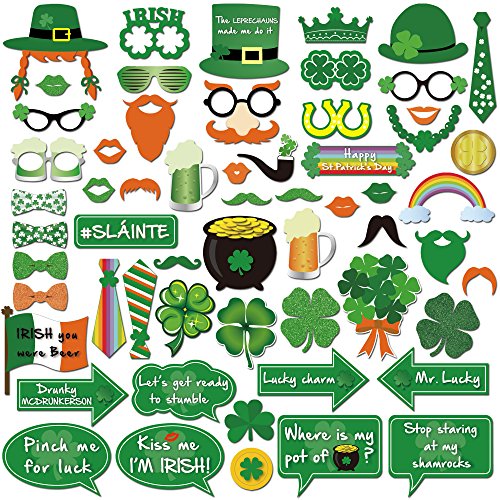 HOWAF 50pcs St. Patrick's Day Photo Booth Props Brillen Masken Hut Foto Requisiten Foto Accessoires für St. Patrick's Day Deko von HOWAF