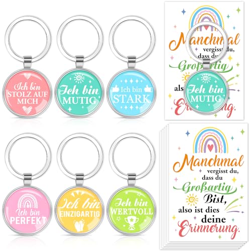 HOWAF 6 Inspirierende Schlüsselanhänger auf Deutsch, mit Motivationskarten, Motivations Schlüsselanhänger mit Positiven Sprüchen, Mutmacher Geschenk Kleine Geschenke für Kollegen Jugendliche Kinder, A von HOWAF