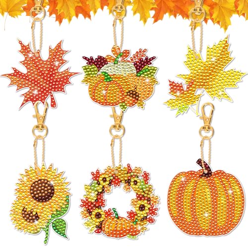 HOWAF 6 Stück Diamond Painting Herbst Deko, Herbstblätter Kürbis Diamant Painting Schlüsselanhänger Anhänger Malerei DIY Kit für Basteln Herbst Kinder Erwachsene Geschenke Herbstdeko HOWAF 6 Stück Diamond Painting Herbst Deko, Herbstblätter Kürbis Diamant Painting Schlüsselanhänger Anhänger Malerei DIY Kit für Basteln Herbst Kinder Erwachsene Geschenke Herbstdeko von HOWAF