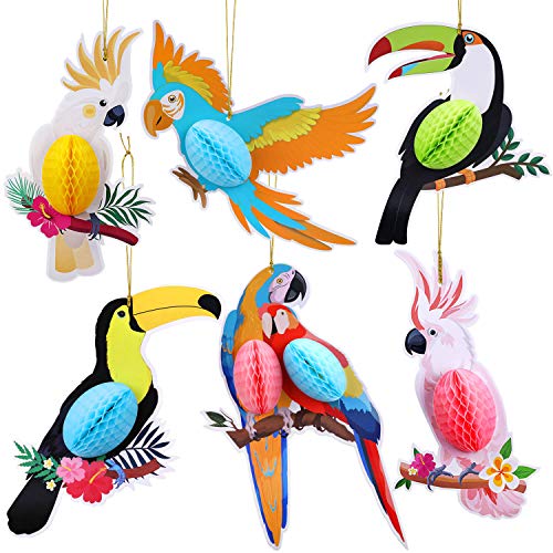 HOWAF 6 Stück Tropische Vogeldekoration Hawaii Sommer Tropical Party Dekorationen Luau Party Seidenpapier Hängende Dekorationen (Papagei) von HOWAF