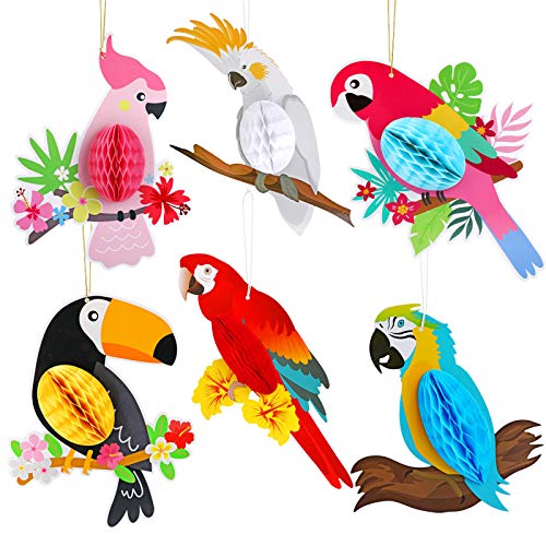 HOWAF 6 Stück Tropische Vogeldekoration Hawaii Sommer Tropical Party Dekorationen Luau Party Seidenpapier Papagei Hängende Dekorationen von HOWAF