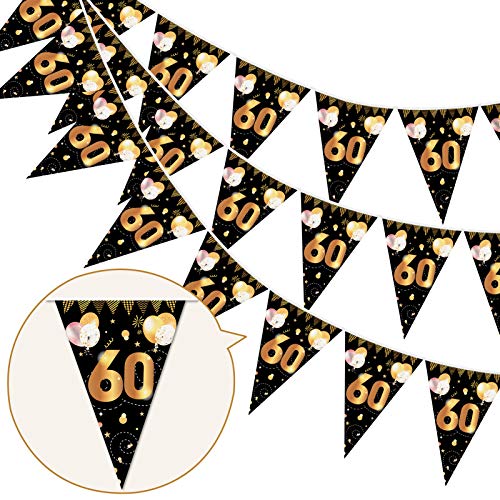 HOWAF 60. Geburtstag Banner Girlande 60" Wimpel Girlande Bunting zum Aufhängen Wimpelkette für Frau Mann 60. Geburtstag Party Dekoration Geburtstags Deko Schwarz Gold von HOWAF