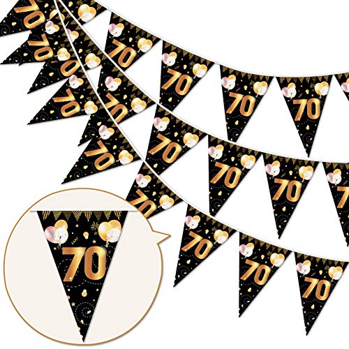 HOWAF 70. Geburtstag Banner Girlande 70" Wimpel Girlande Bunting zum Aufhängen Wimpelkette für Frau Mann 70. Geburtstag Party Dekoration Geburtstags Deko Schwarz Gold von HOWAF
