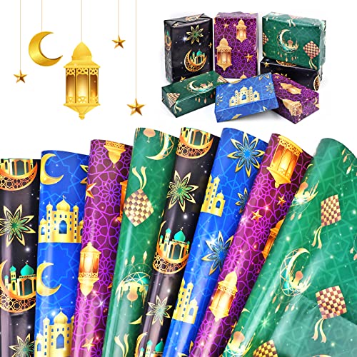 HOWAF 8 Eid Mubarak Geschenkpapier Ramadan Geschenkpapier, Eid Geschenkpapier Ramadan Mubarak Mond Stern Geschenk Papier Eid Mubarak Geschenke Verpackung Ramadan Eid Mubarak Dekoration von HOWAF