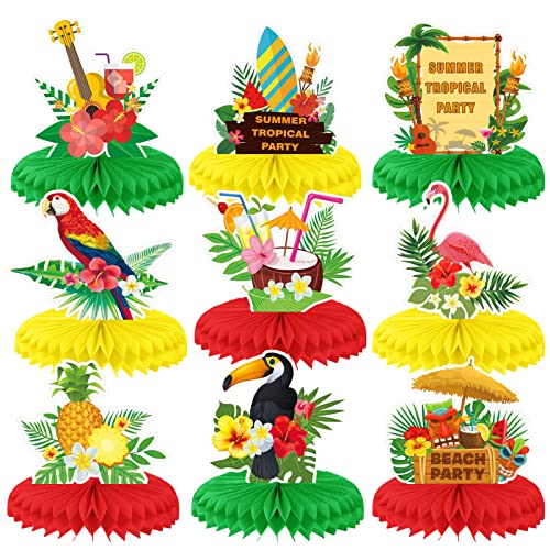 HOWAF 9 Stück Hawaii Luau Bienenwaben Tischaufsätze, 3D Flamingo Tischdekorationen Waben-tischaufsatz Ball Dekorationen Party Zubehör für Tiki Tisch Dekoration Sommer Tropisch Aloha Geburtstag Party von HOWAF