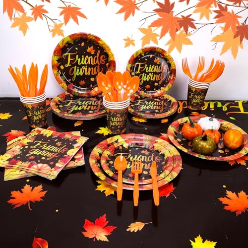 HOWAF 93-teiliges Freundschafts-Partydekorationsset, Teller und Servietten, Freundschafts-Geschirr-Set, Einweggeschirr, Ahornblätter, Thanksgiving-Geschirr für Danksagungsparty HOWAF 93-teiliges Freundschafts-Partydekorationsset, Teller und Servietten, Freundschafts-Geschirr-Set, Einweggeschirr, Ahornblätter, Thanksgiving-Geschirr für Danksagungsparty von HOWAF